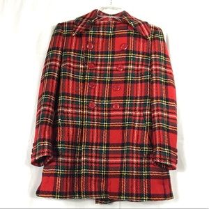 Vintage Designer Plaid Wool Pea Coat Size …